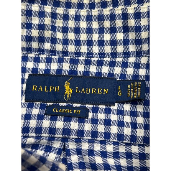 Ralph Lauren Blue & White Gingham Classic Fit Button Down Men's Shirt Large - Picture 4 of 8